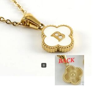 Gold Initial 'B'  Clover Pendant Necklace - White & Gold